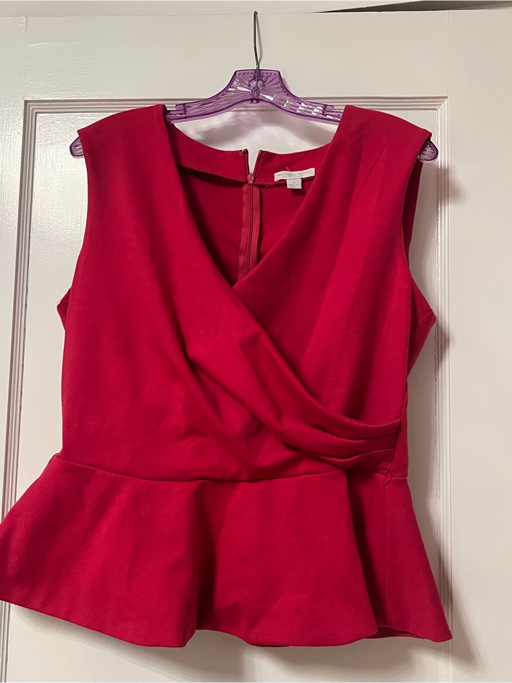 New York & Company Sleeveless Furshia Peplum Wrap-Front Top and skirt.